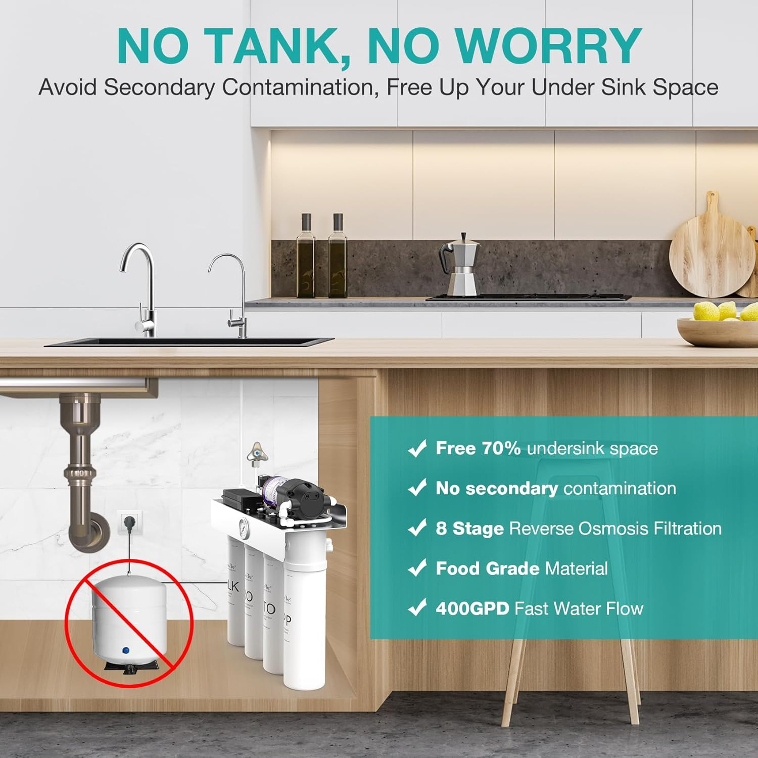 T1-400ALK Alkaline UV Reverse Osmosis System, NSF/ANSI 58 Certified, Tankless RO