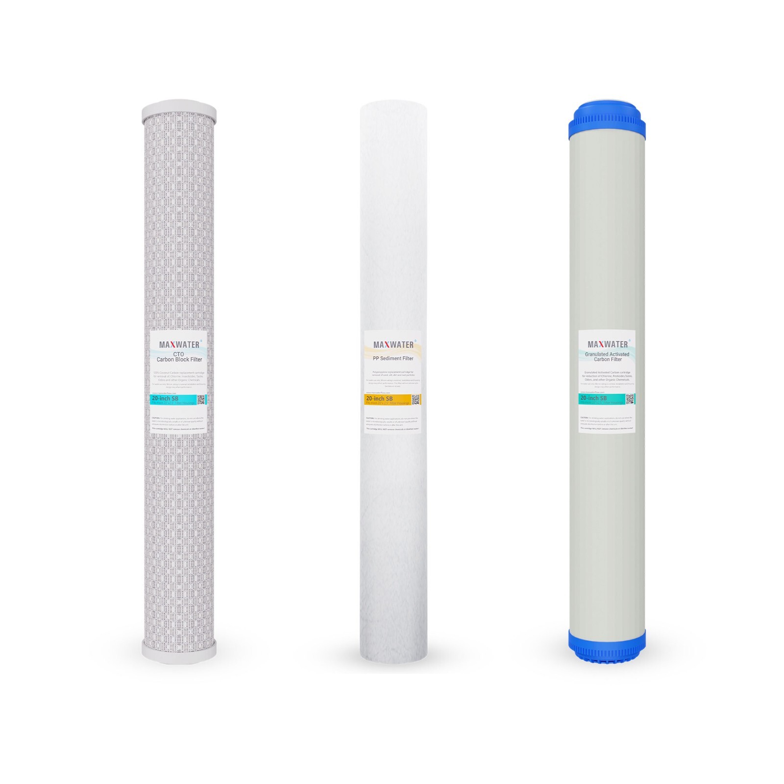 Max Water Whole House Water Filter Set 20″ x 2.5″ Coconut Shell Carbon, Sediment