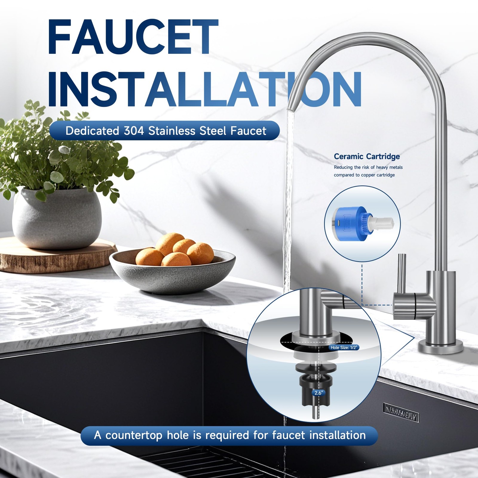 USF-3F-10 Slightly Alkaline Under Sink Water Filter System, 8K-32K Gal with F…