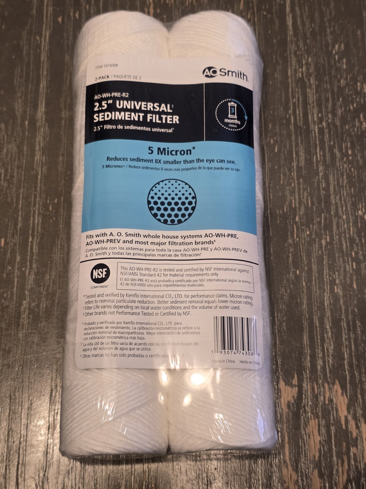 2 packs AO Smith 2.5” Univ Sediment Filter AO-WH-PRE R2 New Sealed