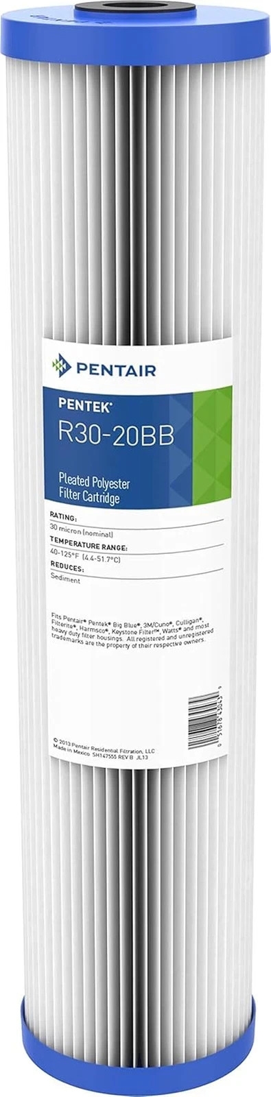 Pentair R30-20BB Big Blue Sediment Water Filter, Whole House Pleated Polyester