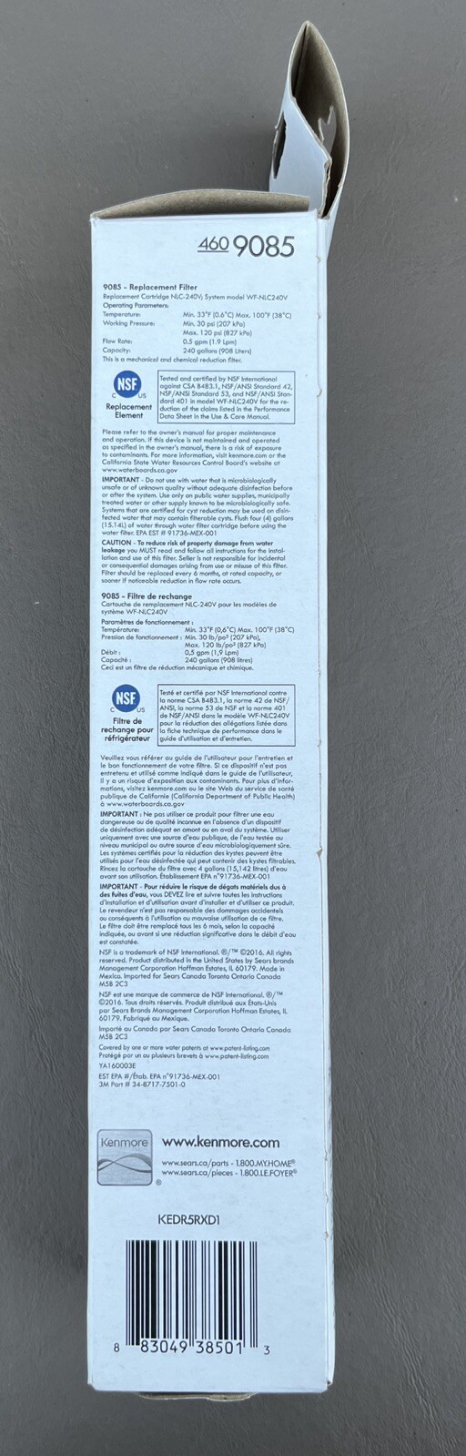 Kenmore 460- 9085 Replacement Refrigerator Water Filter replaces (4609010)
