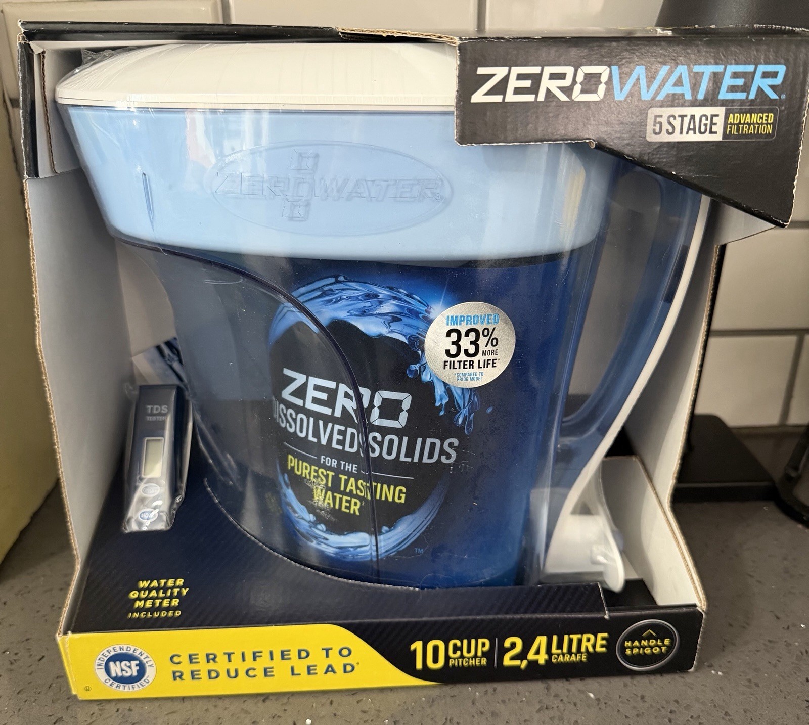 New Zero Water Pitcher 10 Cup Filtration 5 Stages Water Quality Meter