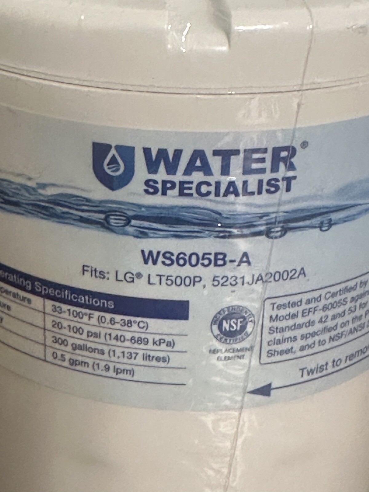 LG WS605B-A Water Specialist Replacement Water Filter for LG NEW SEALED