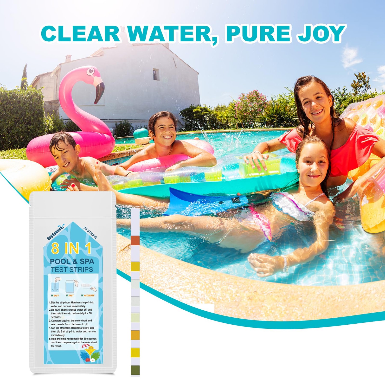 Salt-Water Pool Test Strips Kit: 25 Counts 8-in-1 for Salt Water Pool…