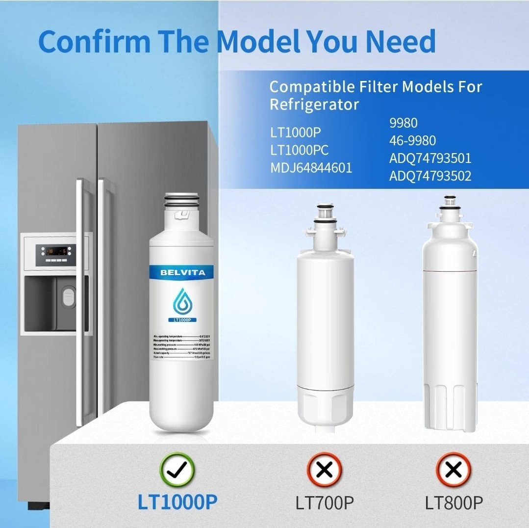 3 Pack belvita LT1000PC Replacement Water Filter w/4 PCS LT120F Air Filter