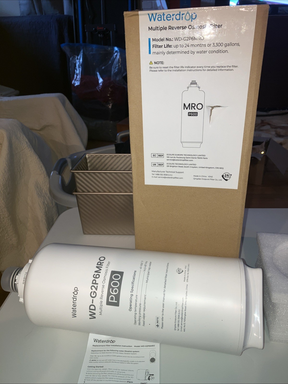 Waterdrop WD-G2P600-RO Filter Replacement for WD-G2P600-W Reverse Osmosis System