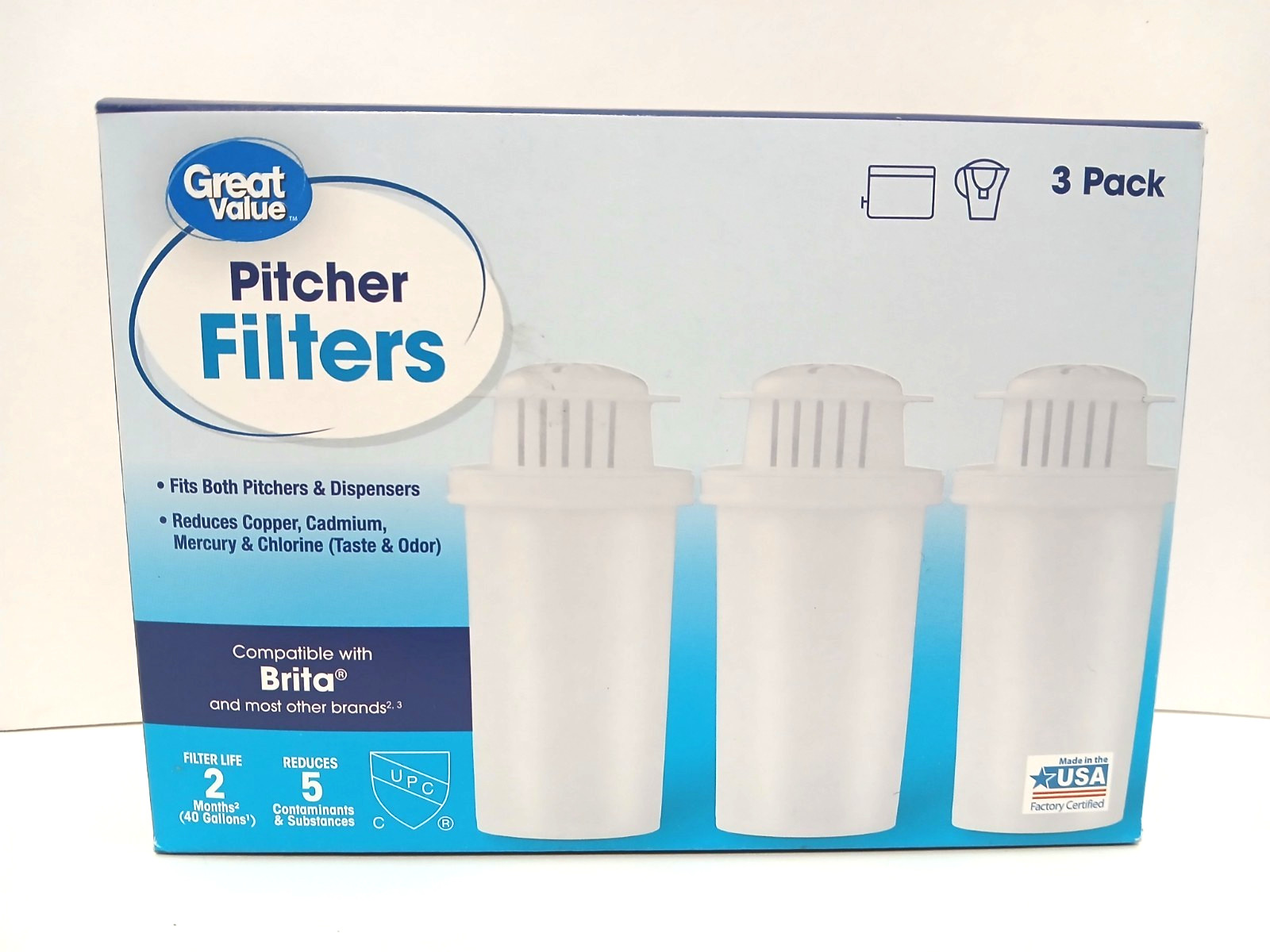 Great Value Pitcher Filters 3-Pack NEW! Compatible w/ Brita & Most Other Brands