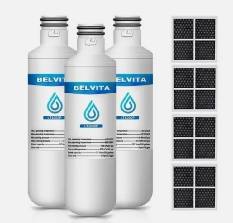 3 Pack belvita LT1000PC Replacement Water Filter w/4 PCS LT120F Air Filter