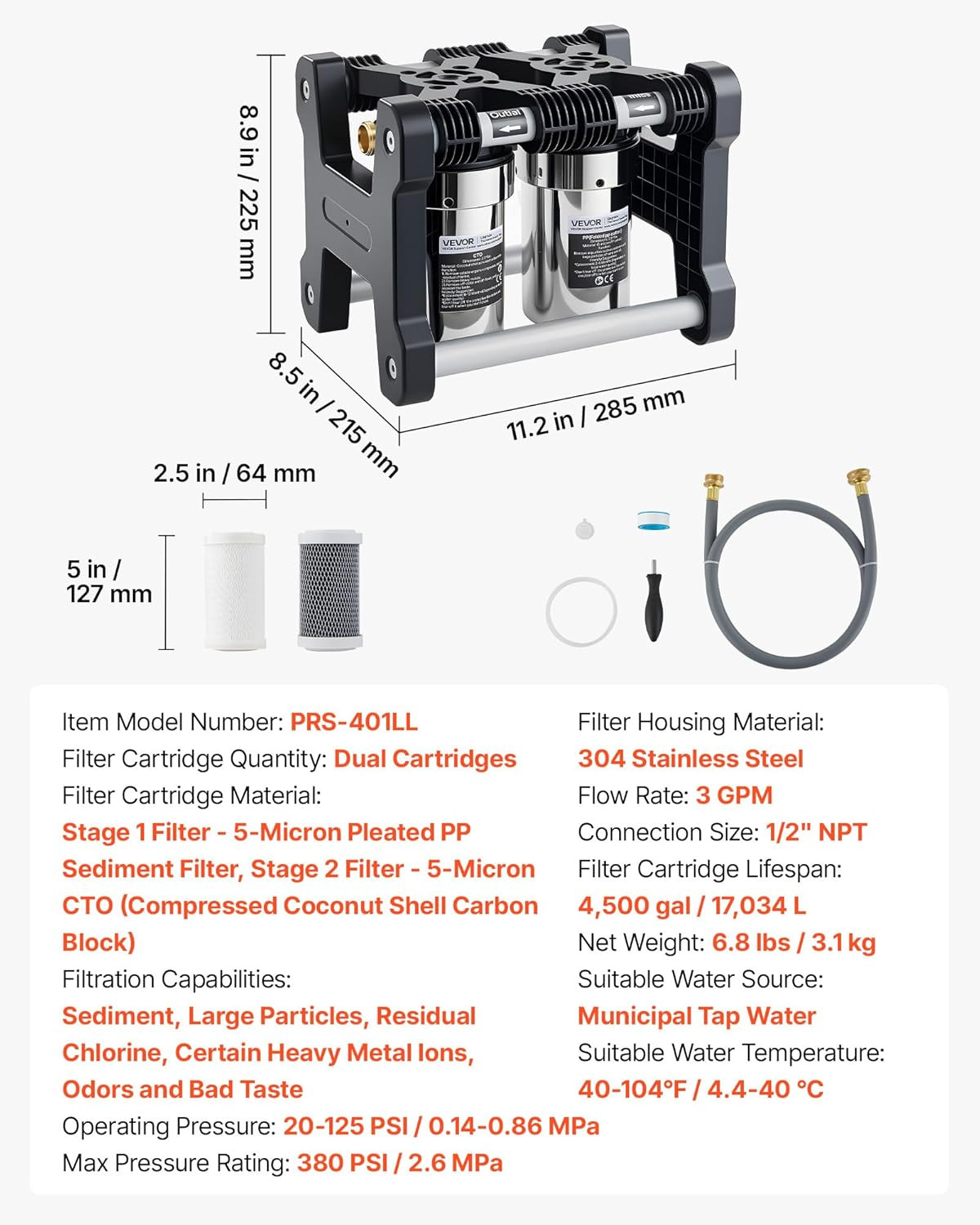 RV Water Filter System, 5-Micron Dual Stage Premium RV Water Filtration System w