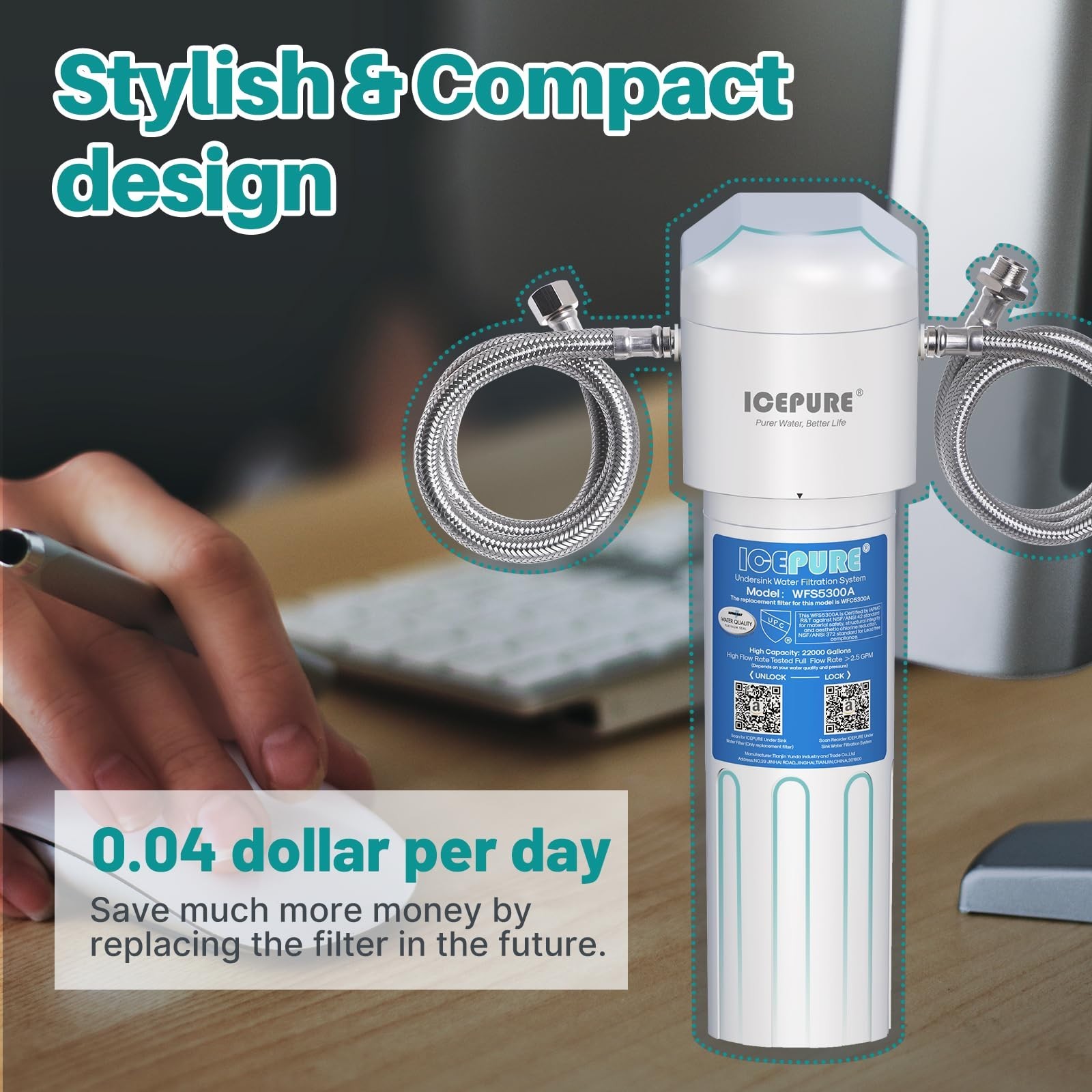 Under Sink Water Filter System – 3 Years/22,000 Gallons, NSF Certified, Removes