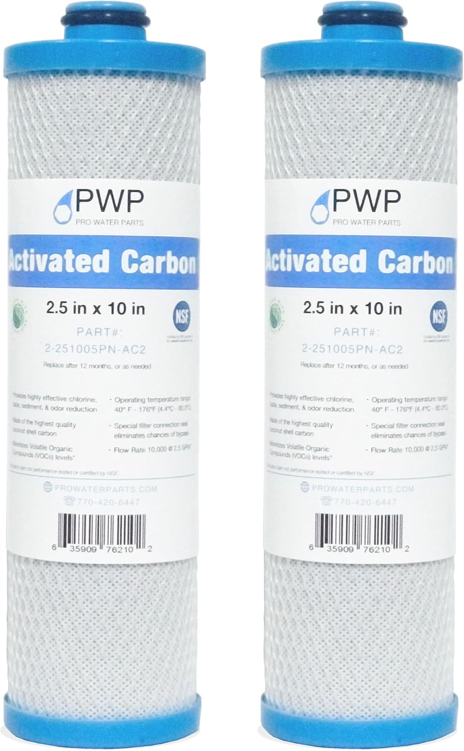 RV Water Filter Activated Carbon Block Push-Nipple Cartridge OEM 2.5 X 10″ for R