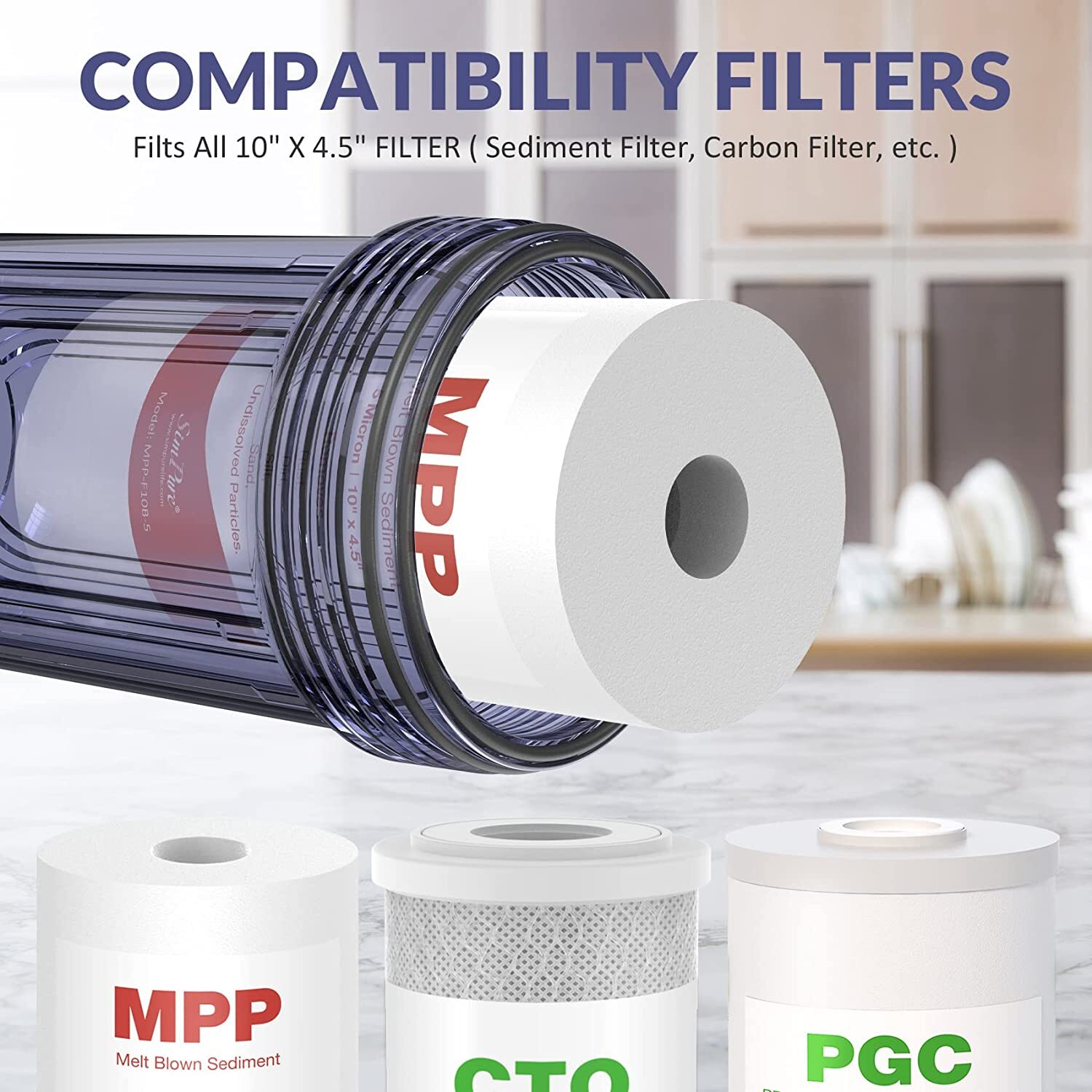 SimPure 4.5″x 10″ Home Clear Whole House Water Filter Housing 1″ NPT Brass 3Pack