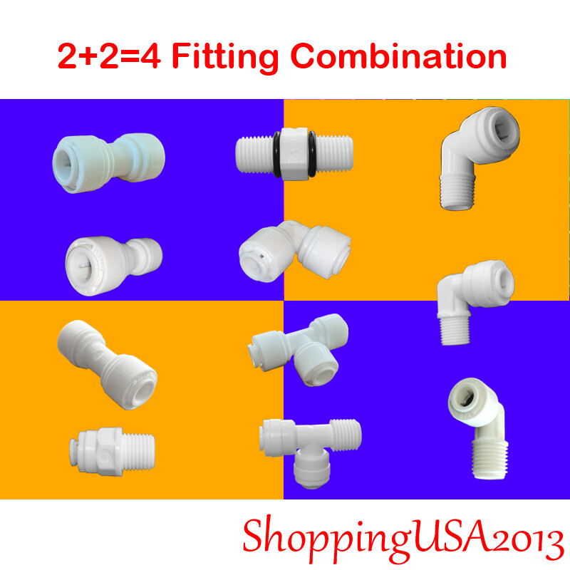 2+2=4Pcs Fitting Connector 1/4 3/8 BSP Quick Connect Thread Push In Fit RO