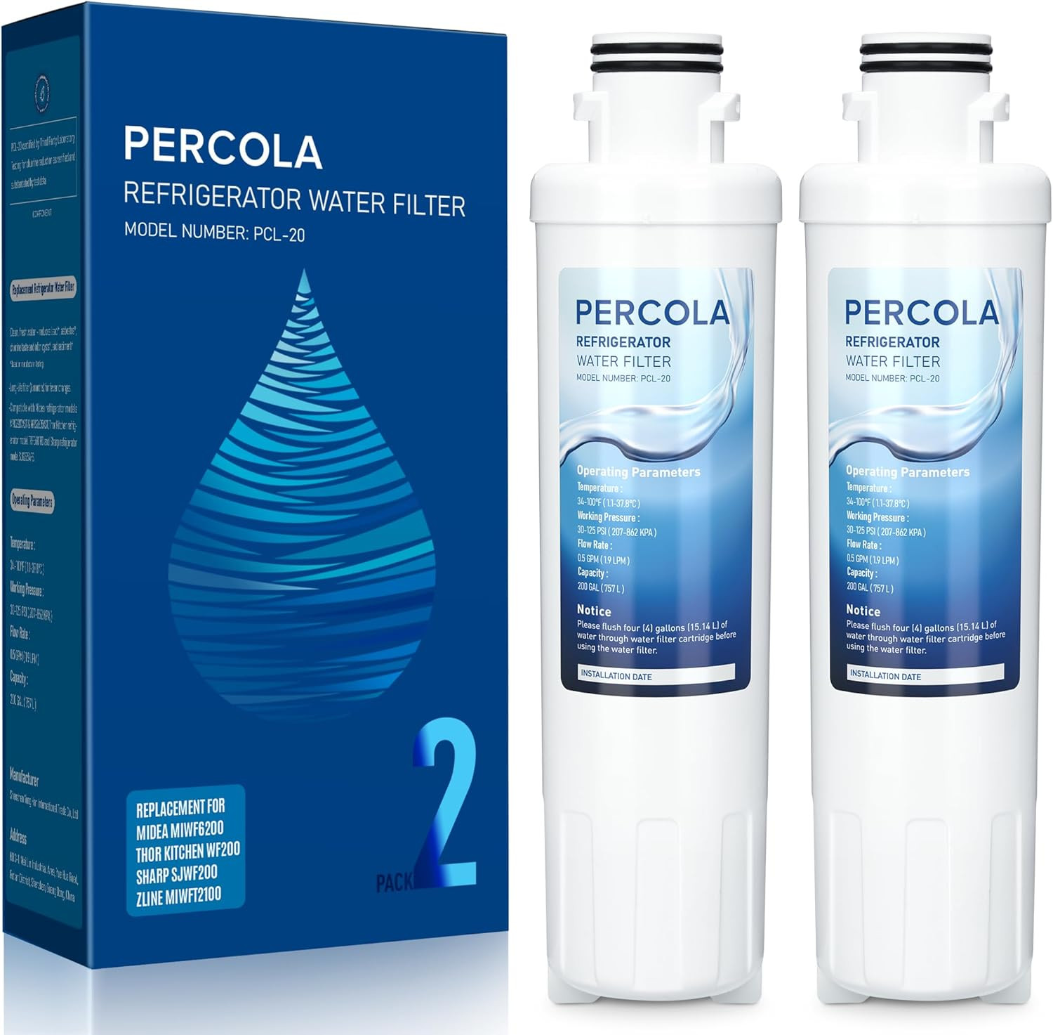 MIWF6200 Water Filter, Compatible with Sharp® SJWF200, SJG2254FS, Thor Kitchen®