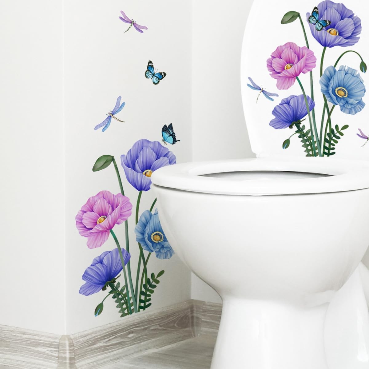2Pcs Floral Butterfly Toilet Tank and Seat Stickers – Peel & Stick Waterproof…