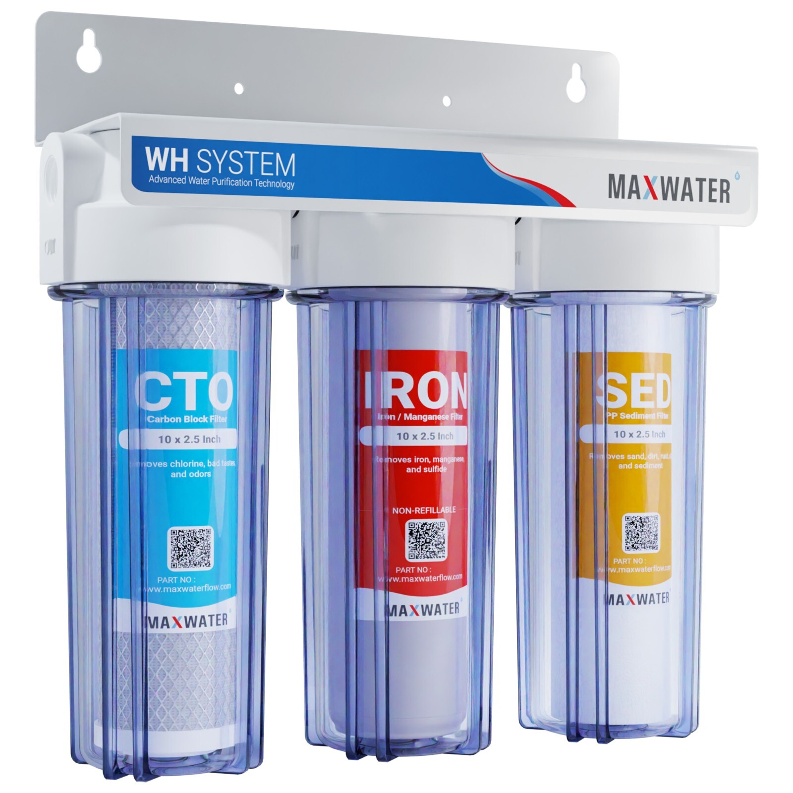 3 Stages 10″x 2.5″ 3/4″ Port Whole House Iron Manganese Max Water System Filter