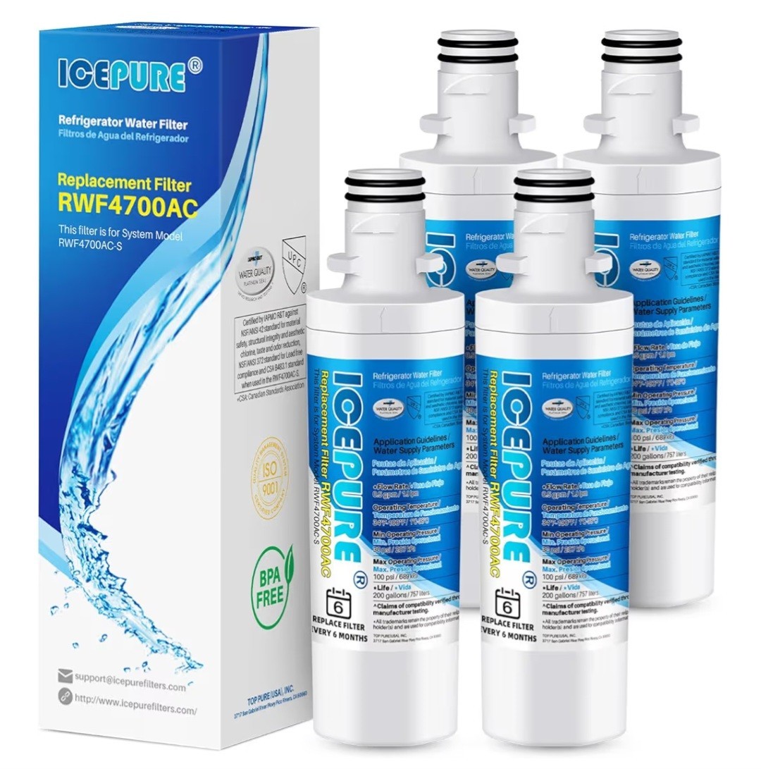 RWF4700AC Water Filter Fit for LT1000P, ADQ747935, LMXS28626D, LT1000PC 4PACK