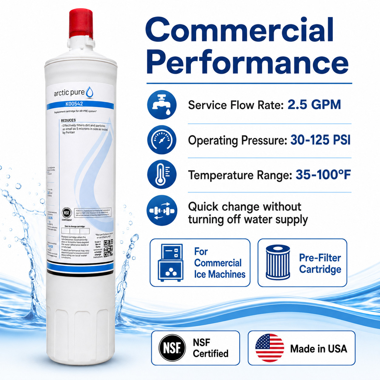 2 Pack Water Filter Compatible with Manitowoc K00542 Arctic Pure AR-PRE 5 Micron