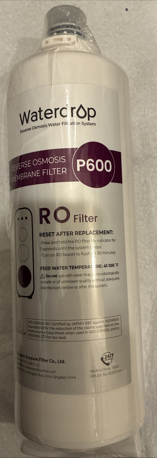 Replacement Membrane Filter for Waterdrop Reverse Osmosis — Model WD-G3P600-RO