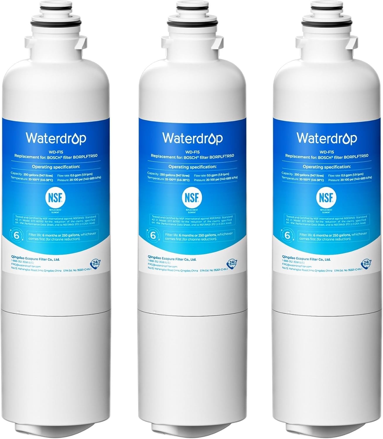 Waterdrop Refrigerator Water Filter Replacement for Bosch® Ultra Clarity®, (3)