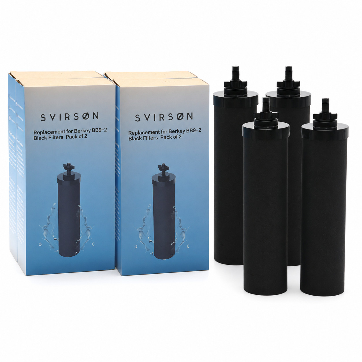 4 Pack BB9-2 Black Water Filter Replacement for Berkey Gravity System