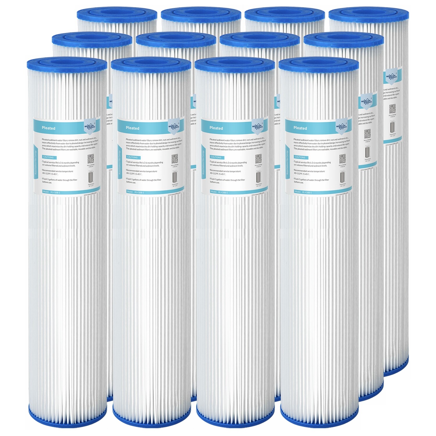 12 Pack 5/20/50 Micron 20″x4.5″ Big Blue Washable Pleated Sediment Water Filter