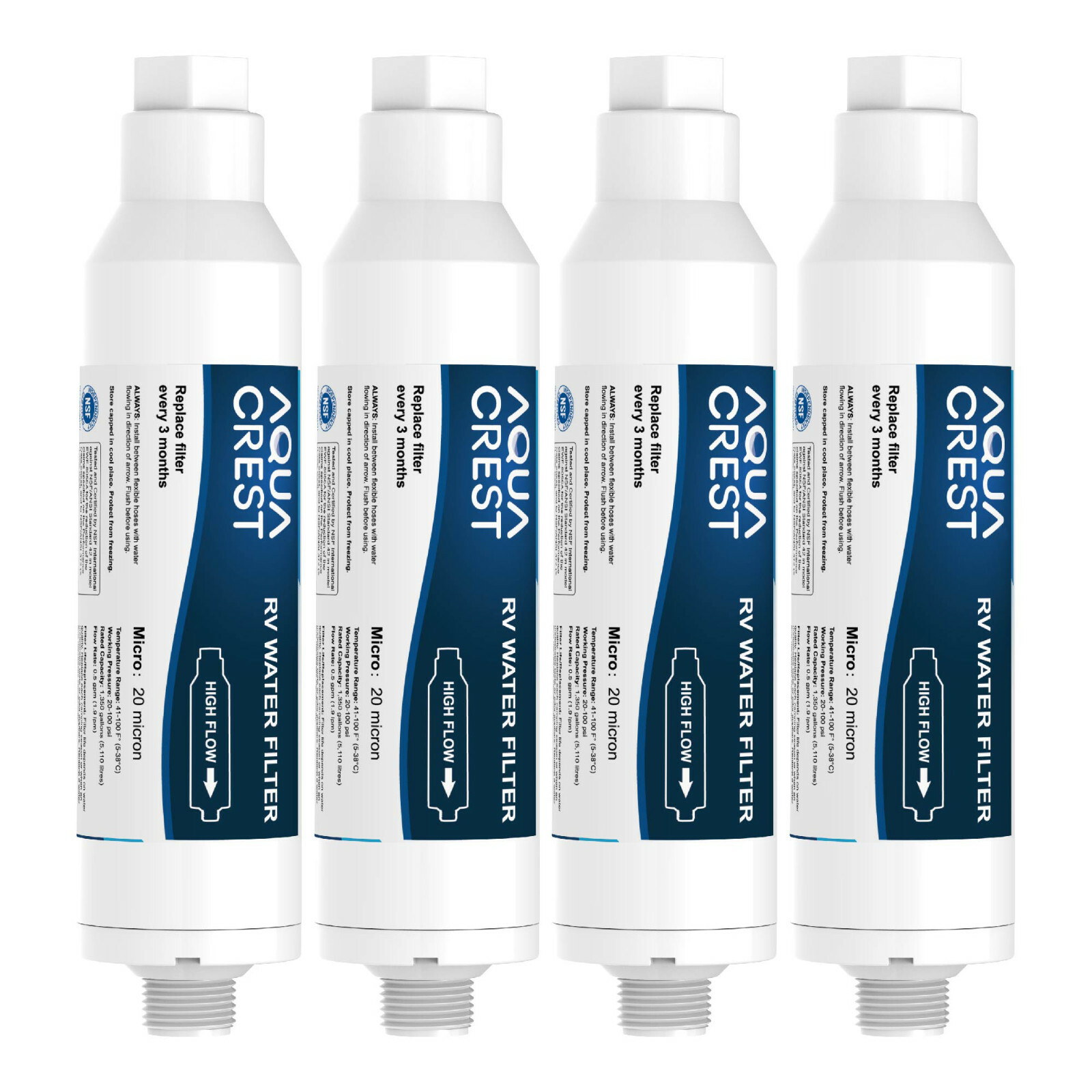 (4)AQUACREST RV Inline Water Filter,for RV and Marines,Drinking & Washing Filter