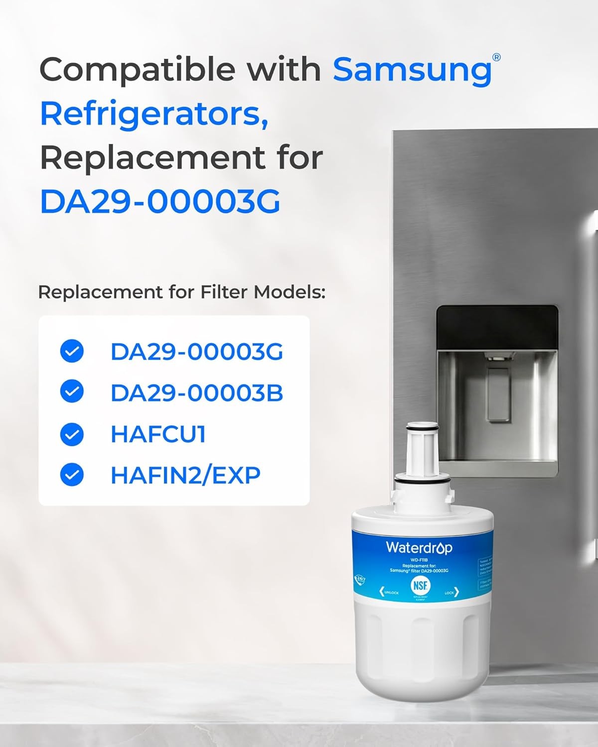 Waterdrop DA29-00003G Water Filter, Replacement for Samsung DA29-00003G,HAFCU1