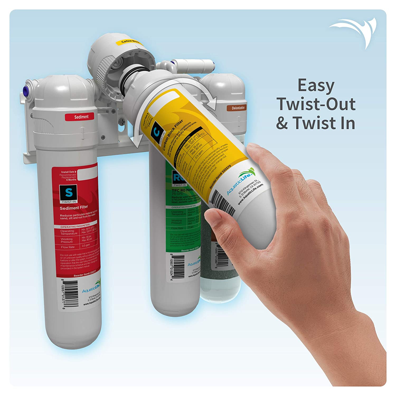 Sistema De Filtracion Agua Filtro RO/DI Reemplazo Osmosis Inversa 4 Etapas 75GPD