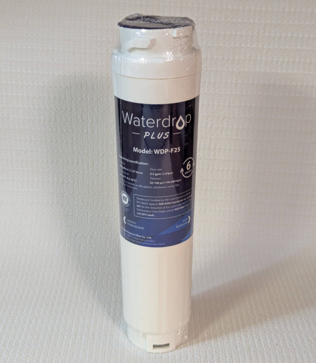 Waterdrop Plus Model WDP-F25 Water Filter Replacement 300 Gallons 6-Month