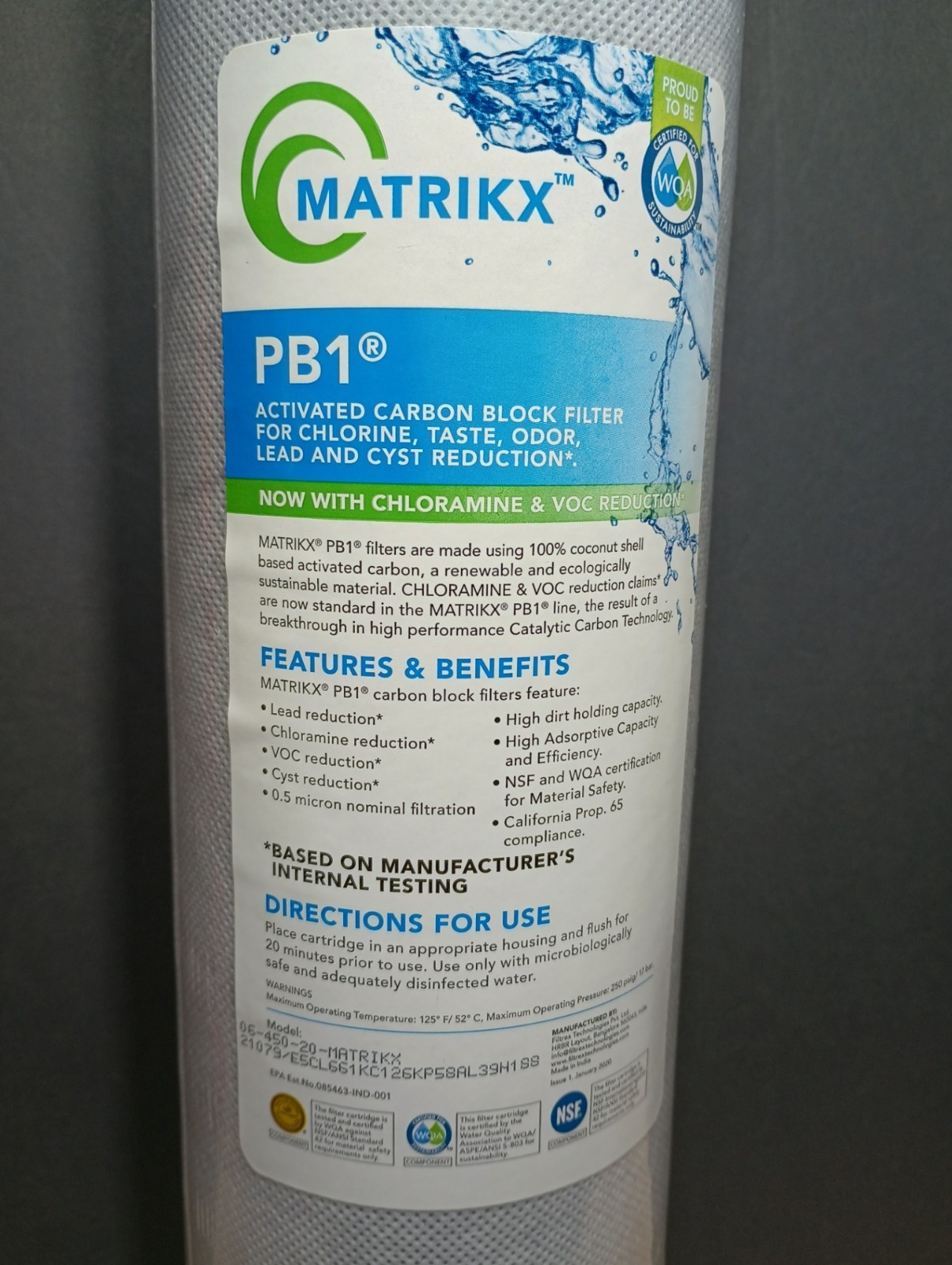 Matrikx Filter 06-450-20-MATRIKX PB1 0.5 Micron BB 4.5″x20″