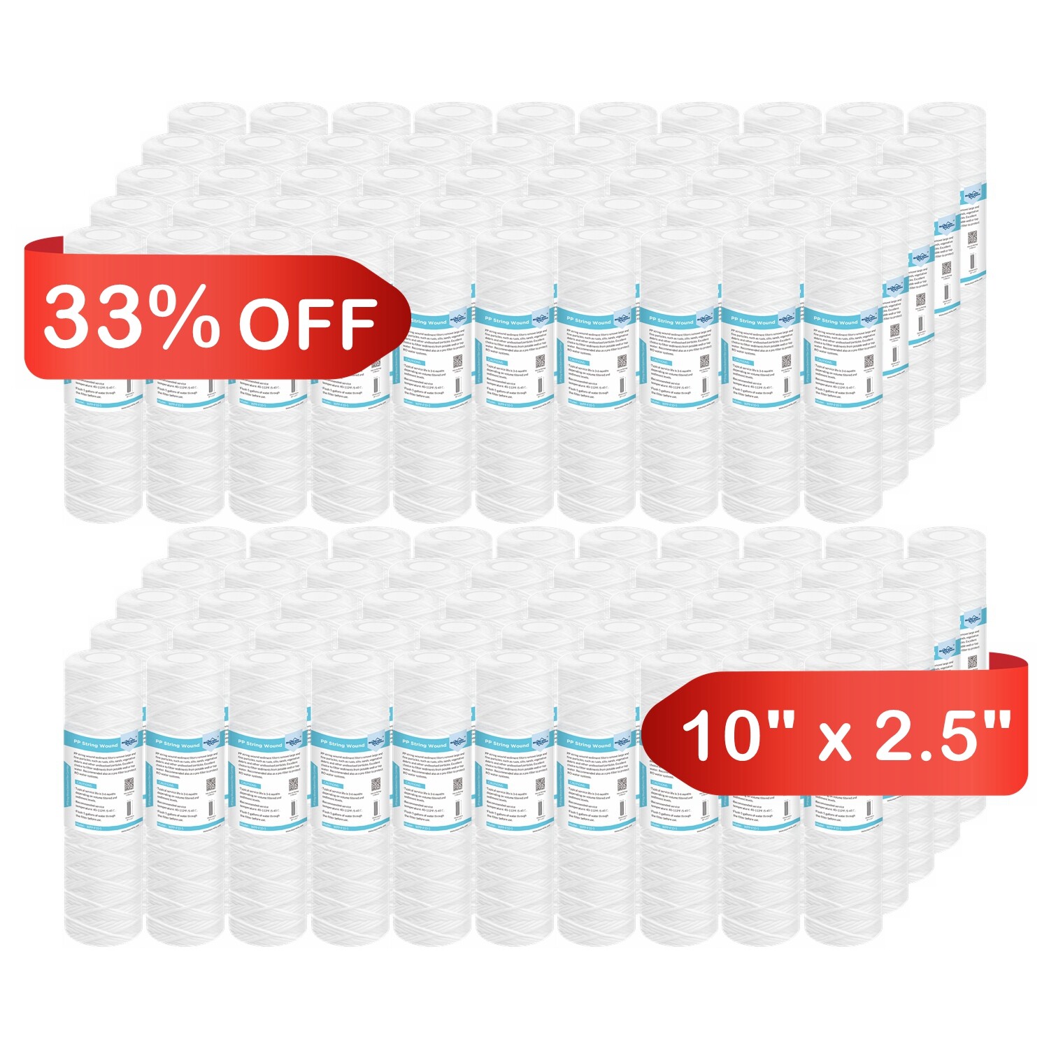 100 Pack 1/5/10/20/30/50 Micron 10″x2.5″ String Wound Well Water Sediment Filter