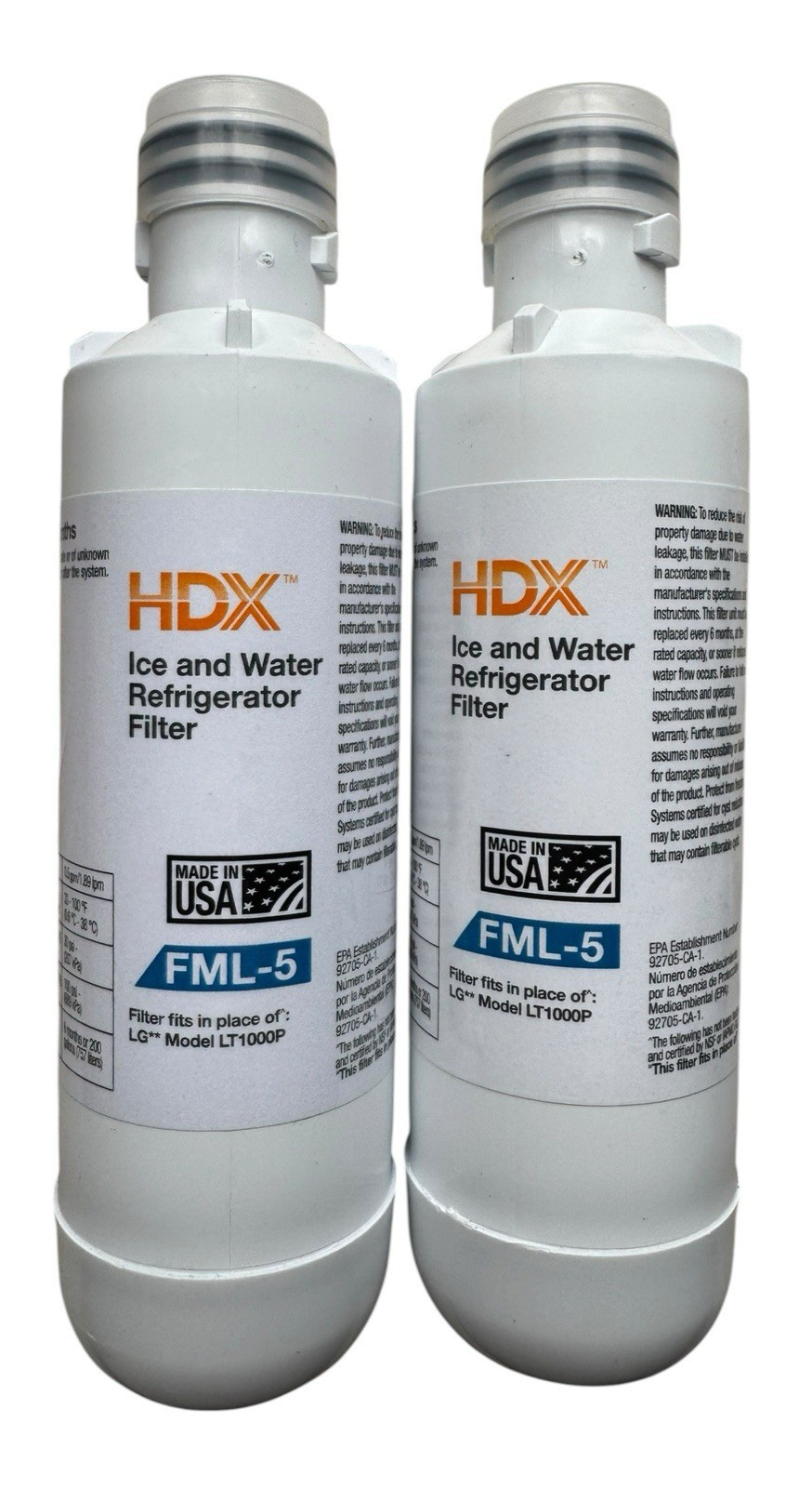 2-Pack HDX FML-5 Refrigerator Water Filters Replacement for LG LT 1000P