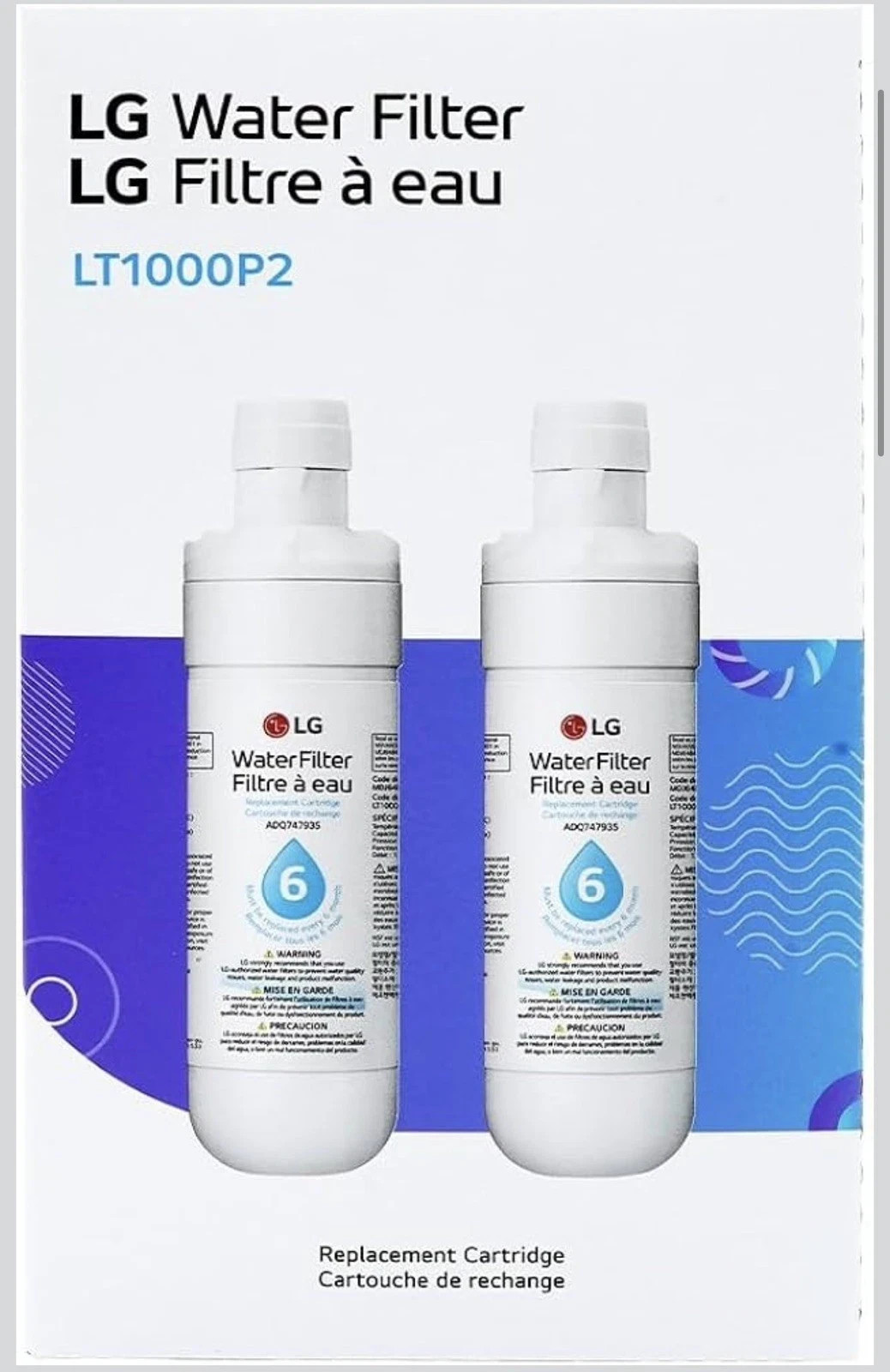 2 Pk Genuine LG LT1000P2 6-Month /200 Gal Refrigerator Replacement Water Filter