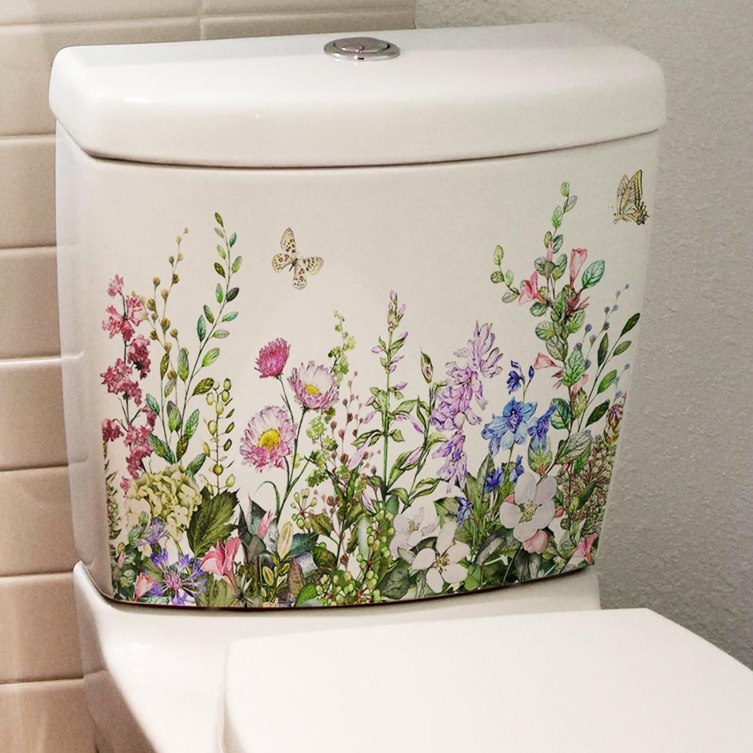 Green Plant Leaves Flowers Stickers -Adhesive Bathroom Wall Sticker, Lid Deca…