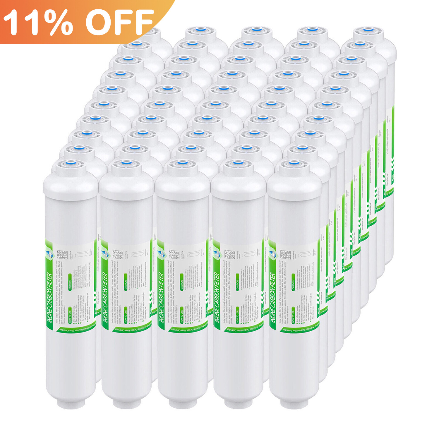 50 Pack 10″x2″ T33 Inline Post Carbon Polishing Water Filter 1/4″ Quick Connect