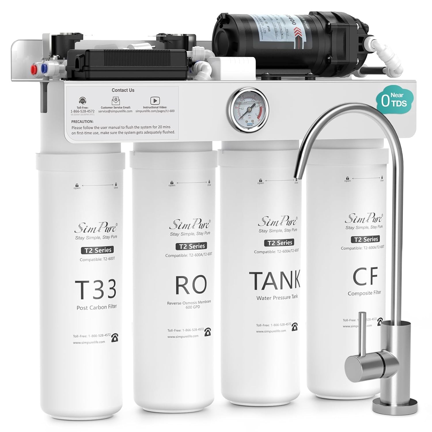 SimPure T2-600T Reverse Osmosis Water Filter System Near 0 TDS Water,NSF/ANSI 58
