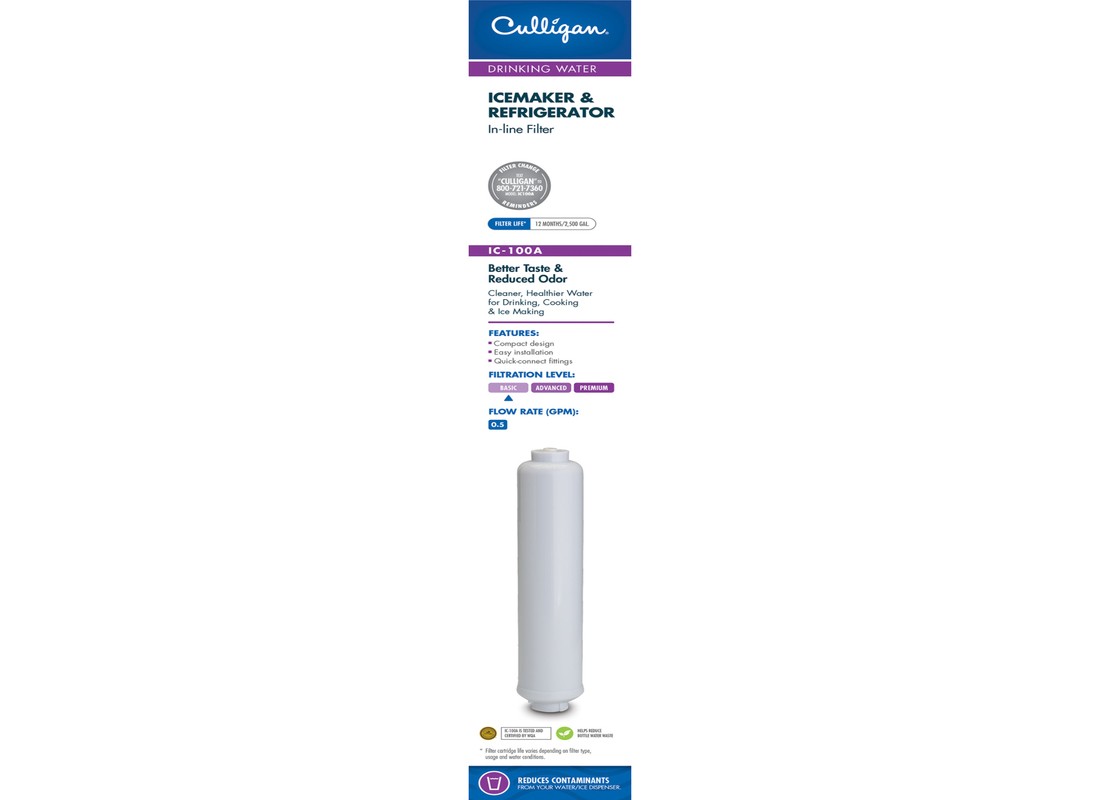 Culligan IC-100A Icemaker and Refrigerator Filter, 2500 gal Capacity, 0.5 gpm