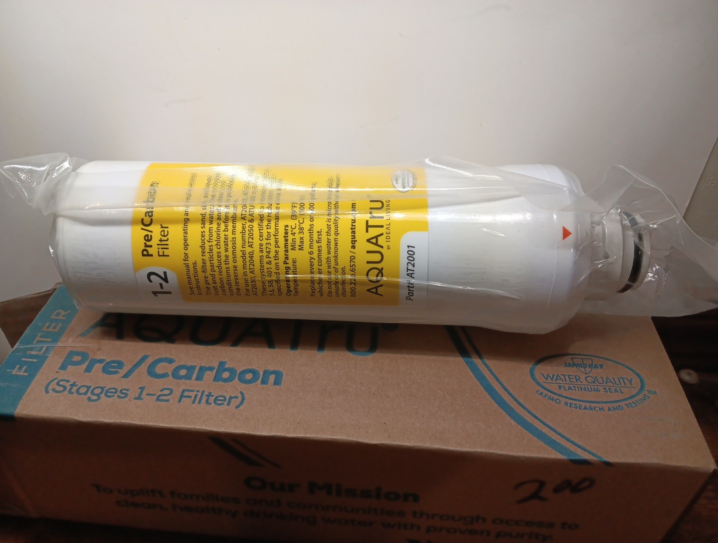 AquaTru AT2001 Pre/Carbon Water Filter Stages 1-2 SEALED In Box