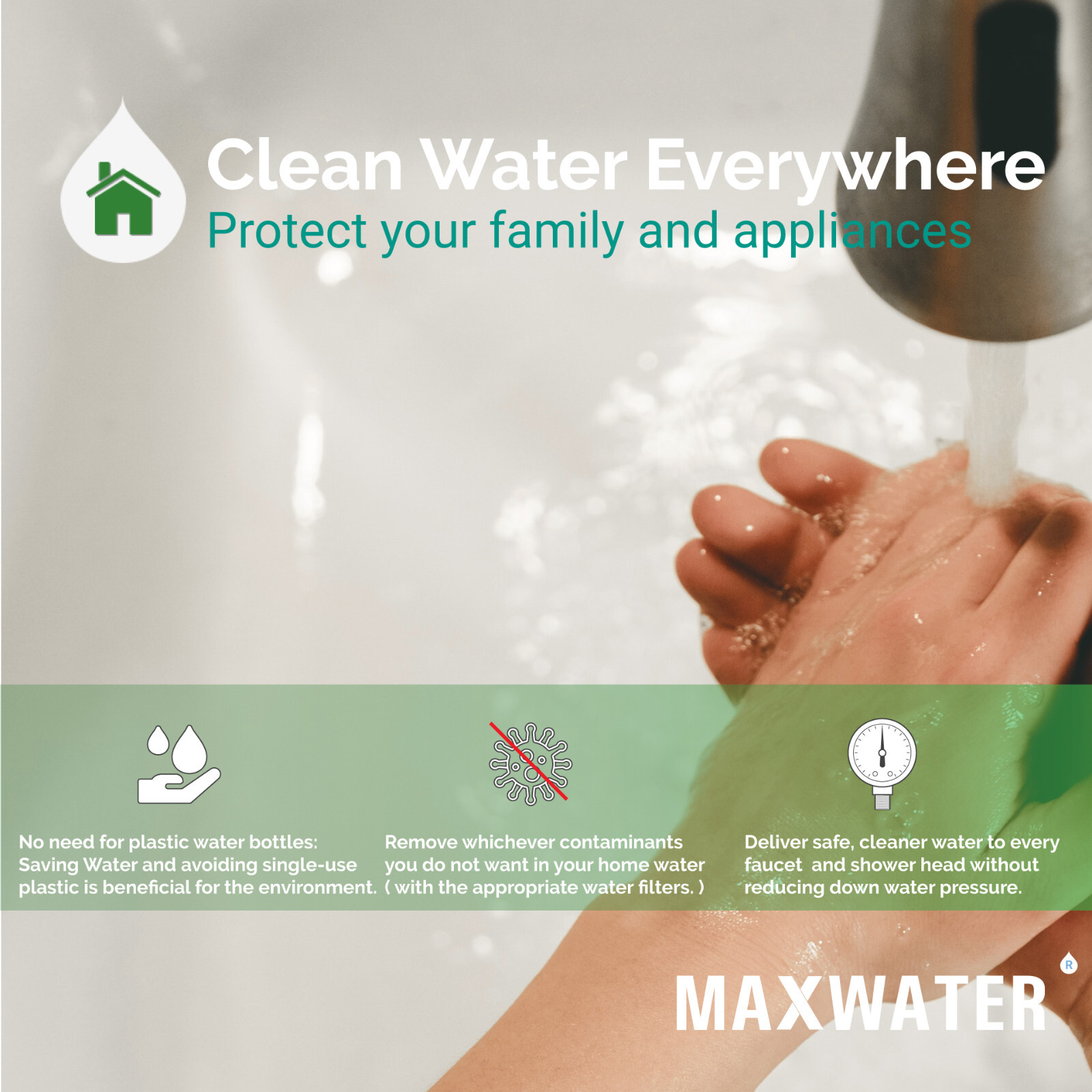 Max Water 3Stage 20″ Big Blue 1″ Port Whole House Water Filter +Pressure Gauge D
