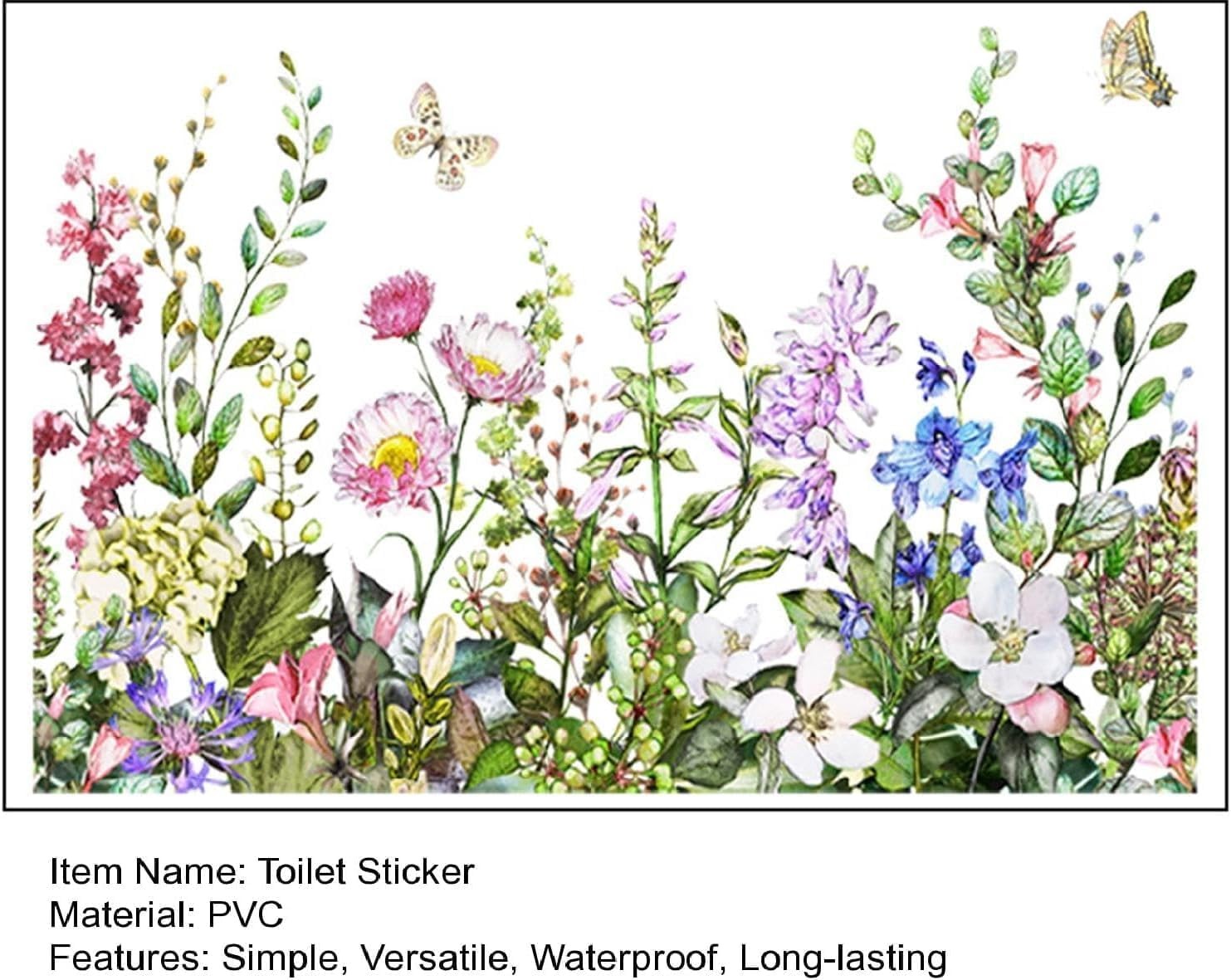 Green Plant Leaves Flowers Stickers -Adhesive Bathroom Wall Sticker, Lid Deca…