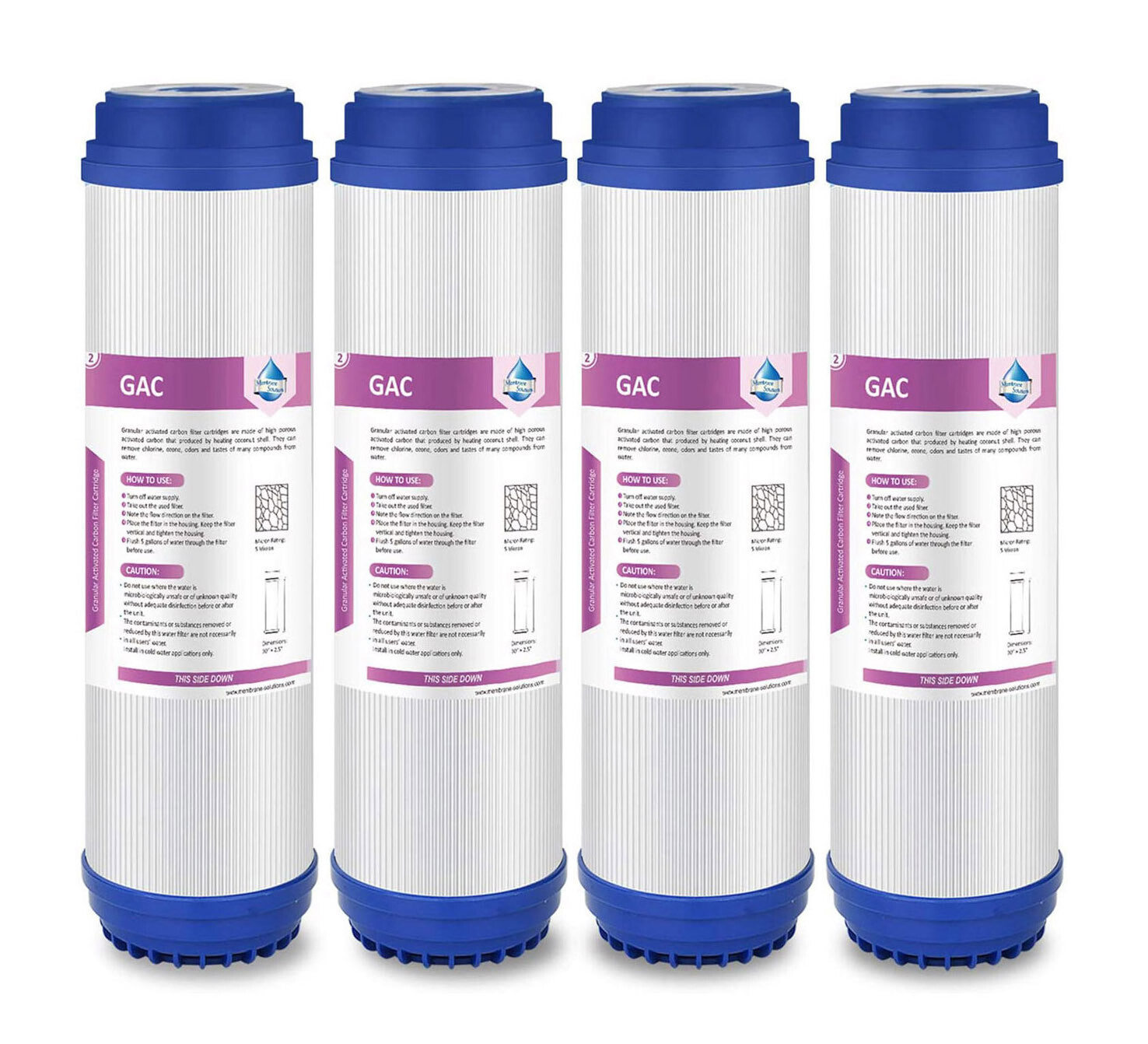 4 Pack 5 Micron 10″x2.5″ Granular Activated Carbon Water Filter GAC Replacement