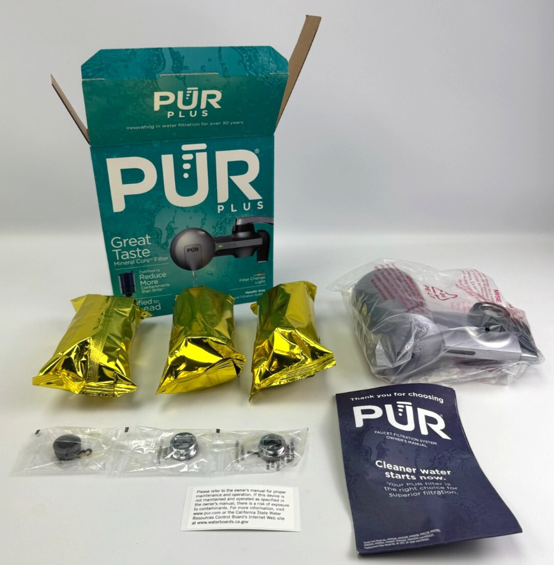 PUR PLUS Faucet Filtration System – Metallic Gray (PFM350V) w/ 3 Extra Filters