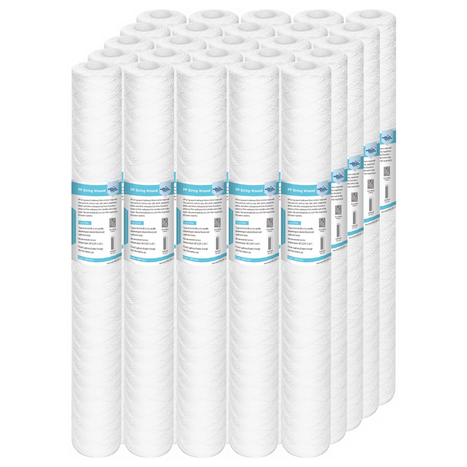 20″x2.5″ 1/5/10/20 Micron Whole House String Wound Water Sediment Filter 25 Pack