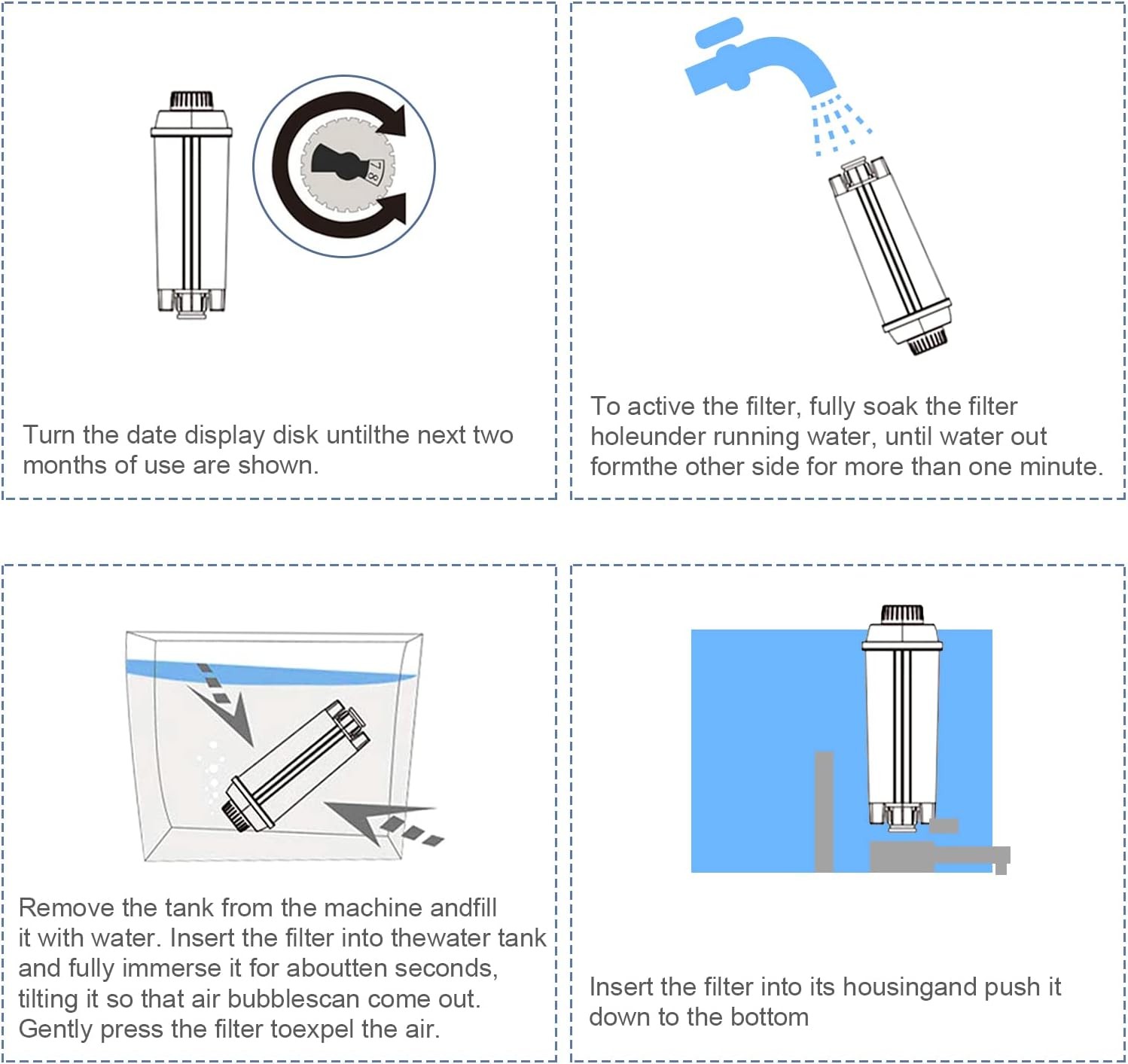 4Packs DLSC002 Coffee Water Filter for Delonghi Water Filter Replacement
