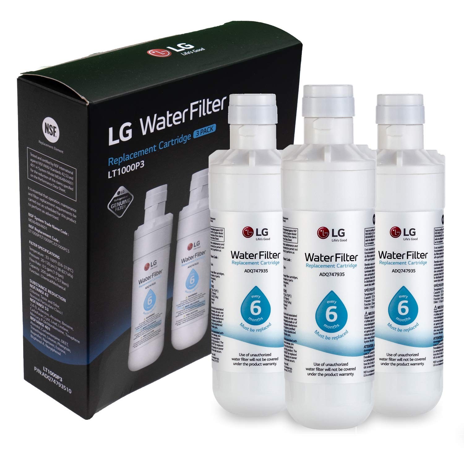 Filter Water 200 Gallon 6 Month LG LT1000P3 Refrigerator Count