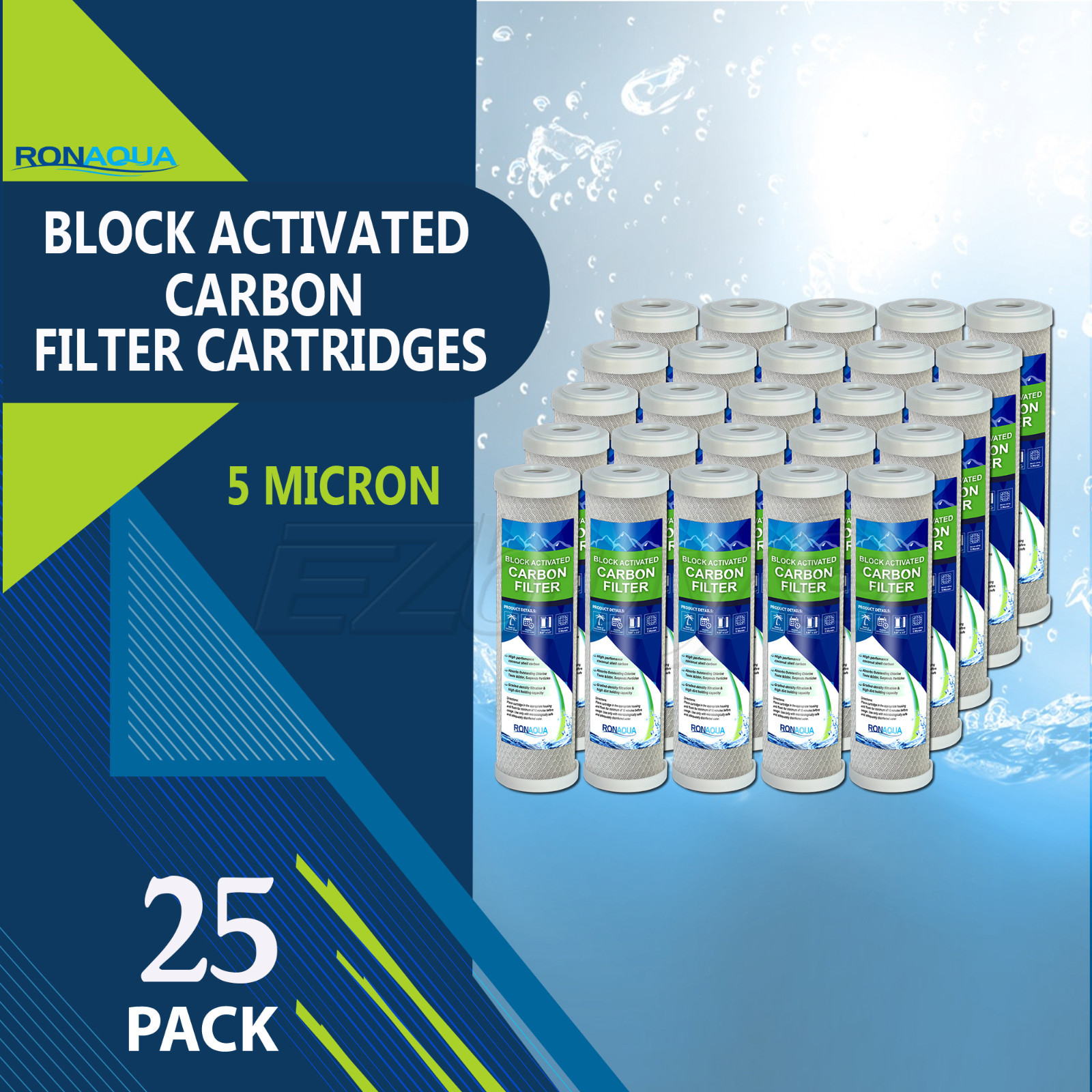 25PK- 9.875″ x 2.5″ Coconut Shell Carbon Block Water Filter for Whole house & RO