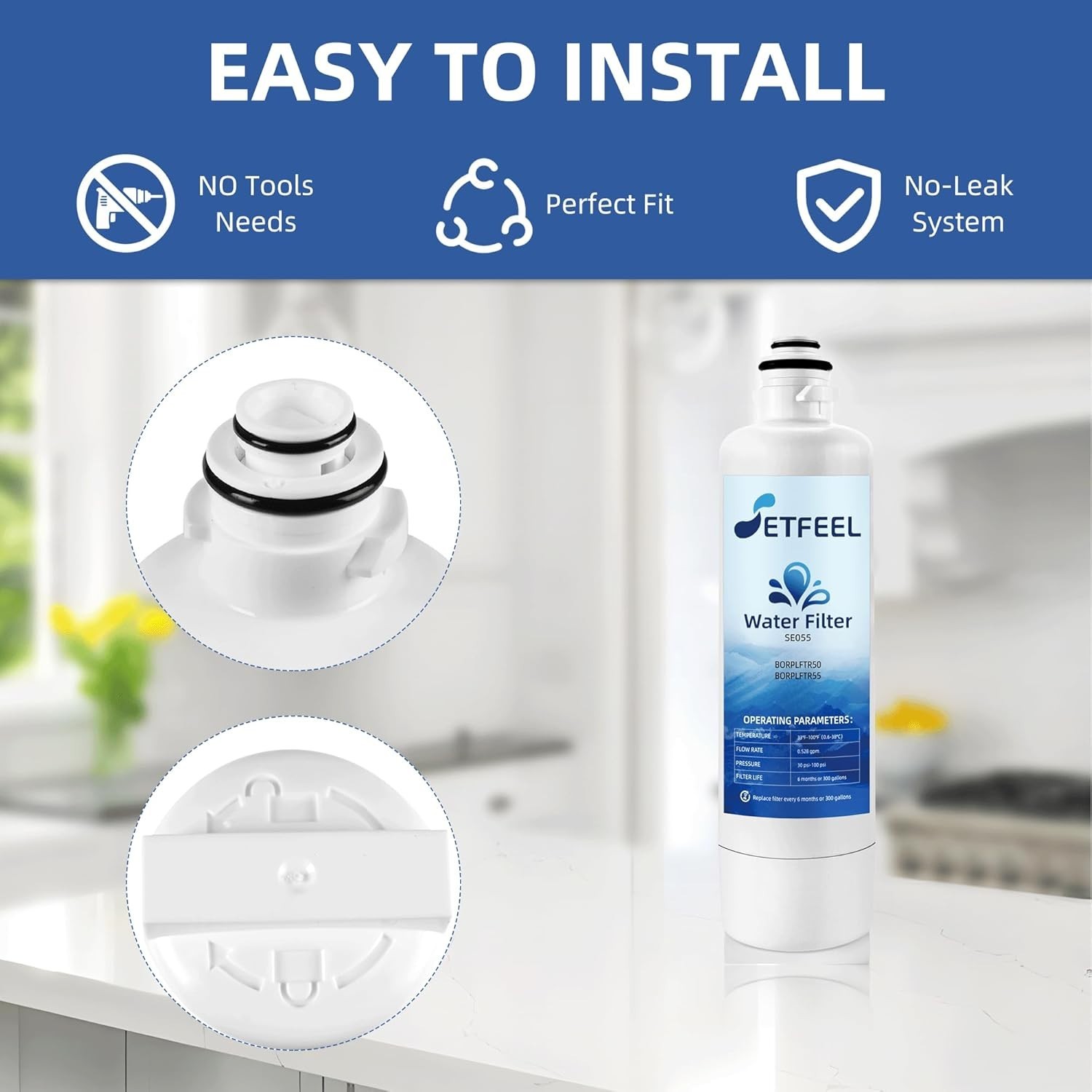 Pack of 3 Setfeel Ultra-Clarity Pro Refrigerator Water Filter for Bosch SE055