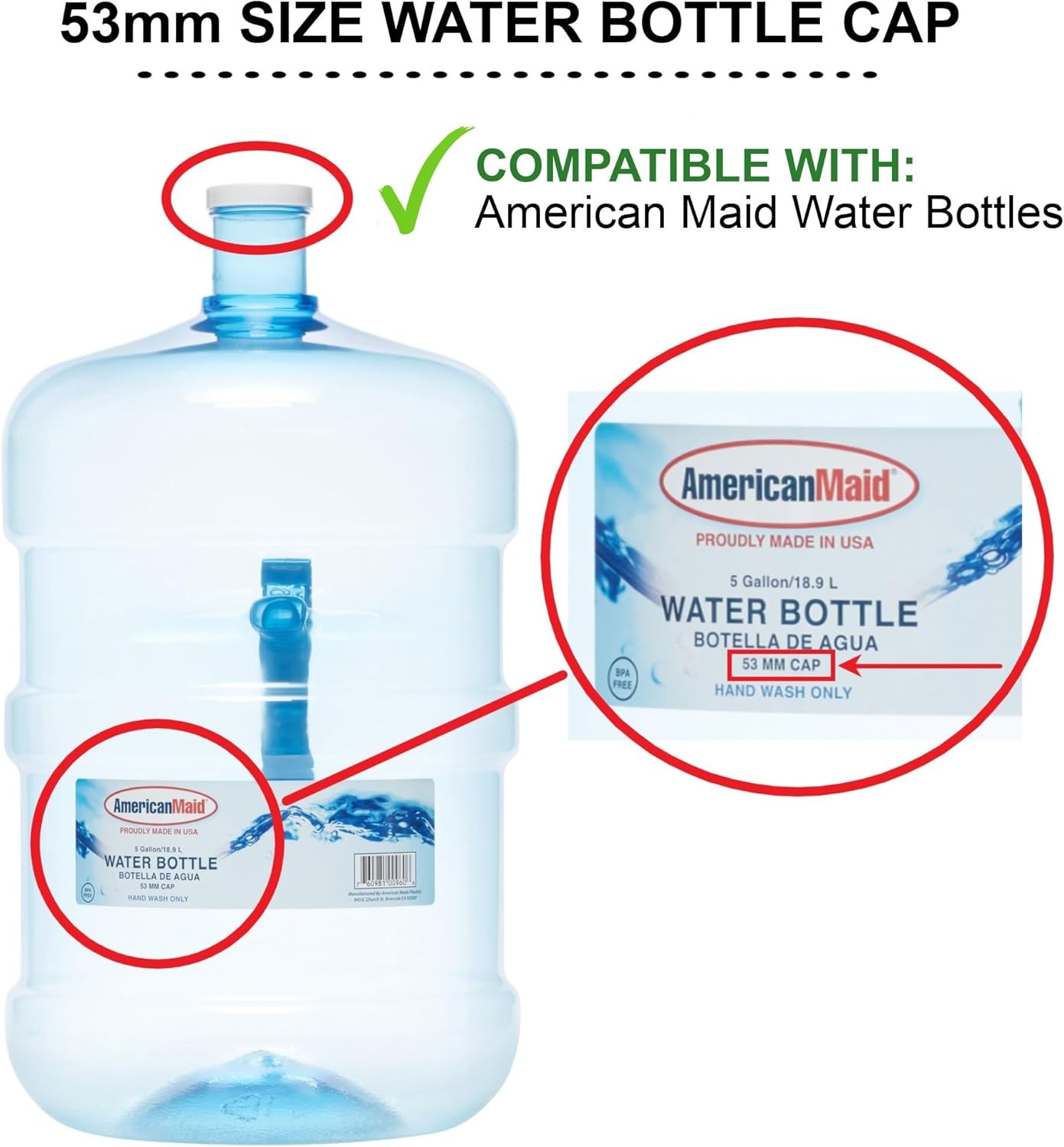Threaded/Screw-On Caps for 3 and 5 Gallon Water Bottle Jugs (3 pk) White